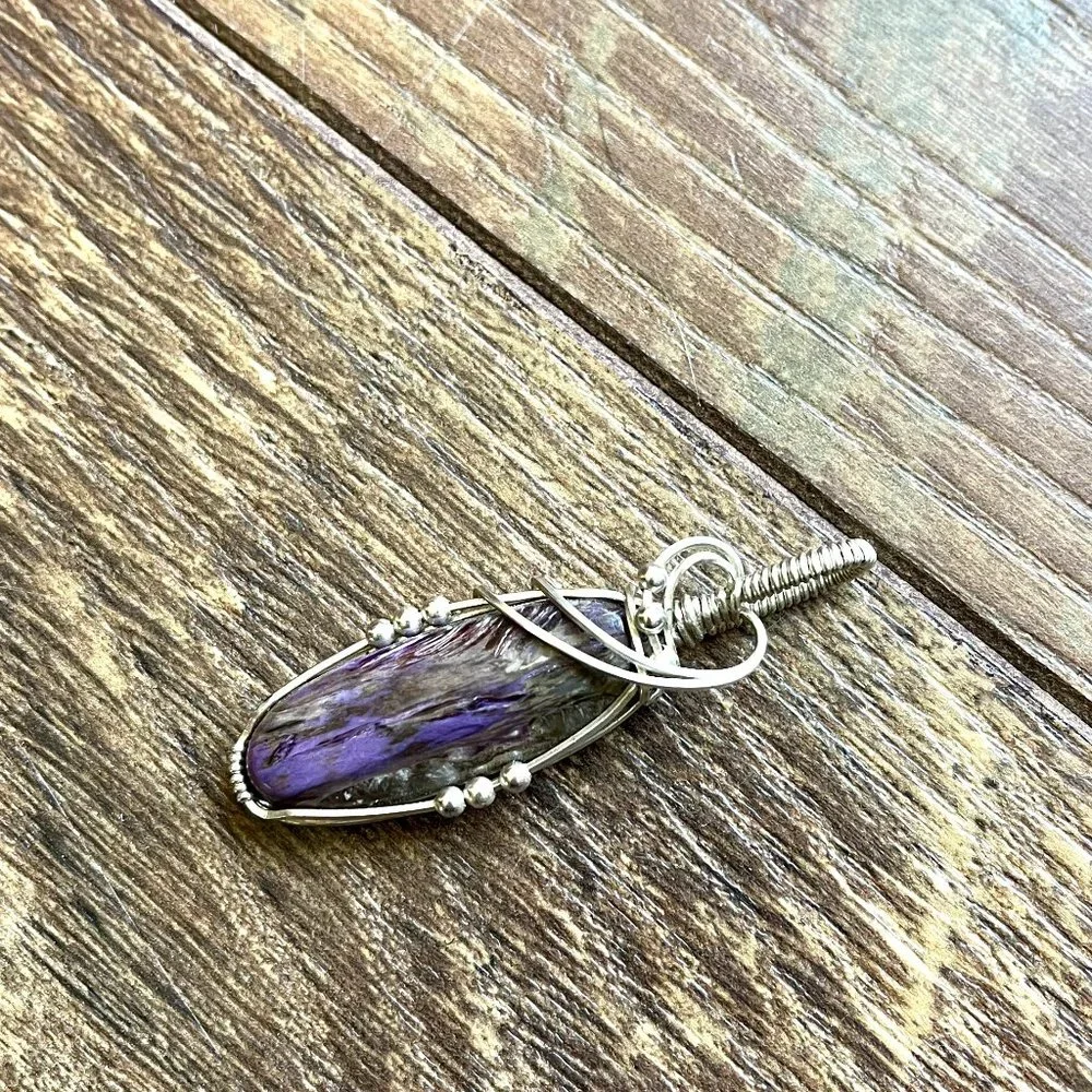 NEW Dark Purple *Charoite* Pendant | Silver Wrapped | Stone of Transformation - Picture 5 of 9